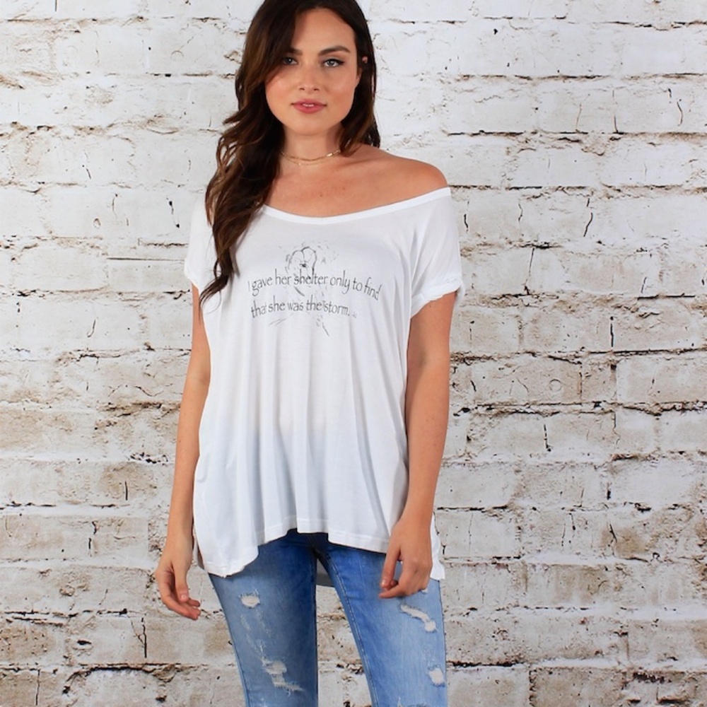 White Short Sleeve Quote Tee Shirt